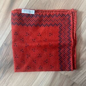 Brunello Cucinelli Red and Navy Patterned Pocket Square